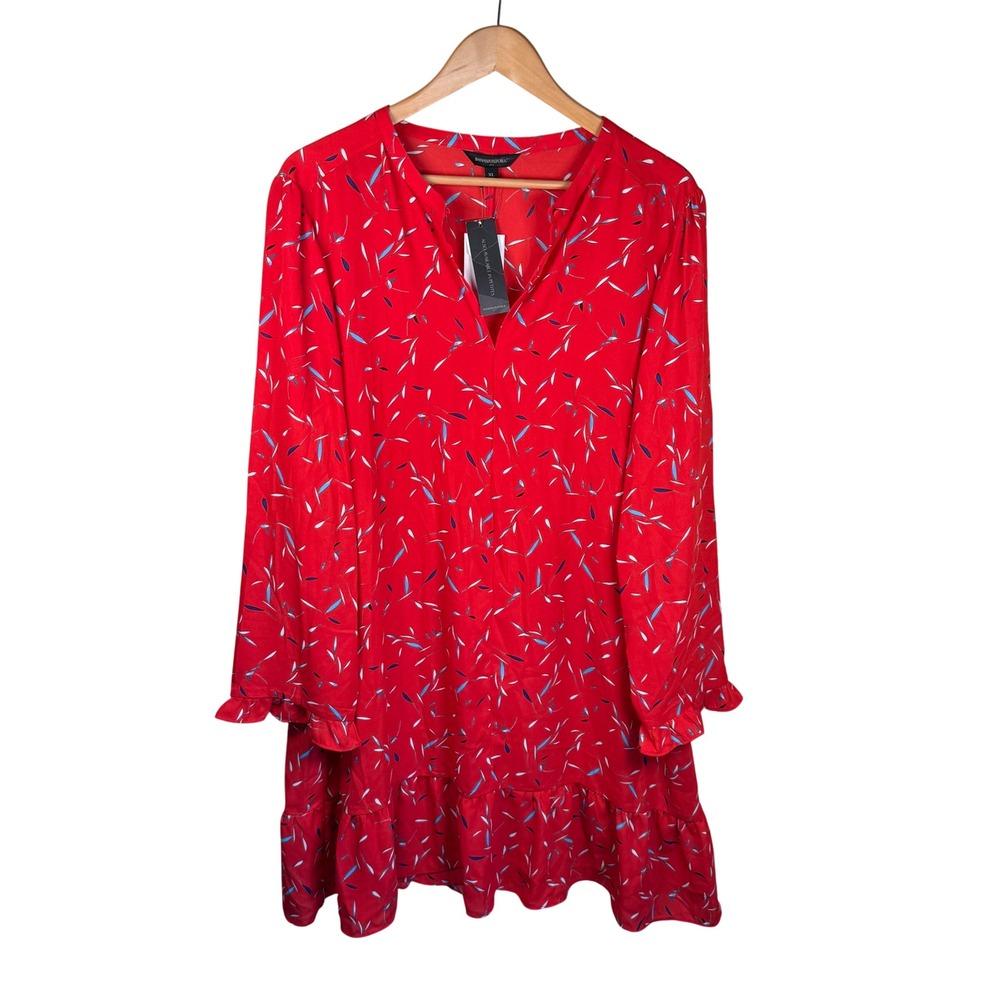 Banana Republic Ruffle Swing Shift Dress Womens‎ XL Red Abstract Print Mini New